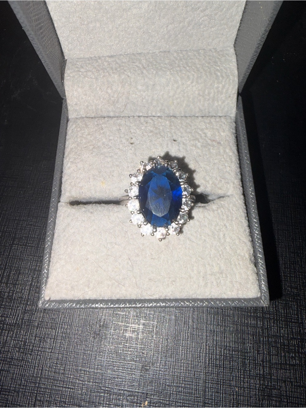 Blue Halo Oval Gemstone Ring - Women Jewelry